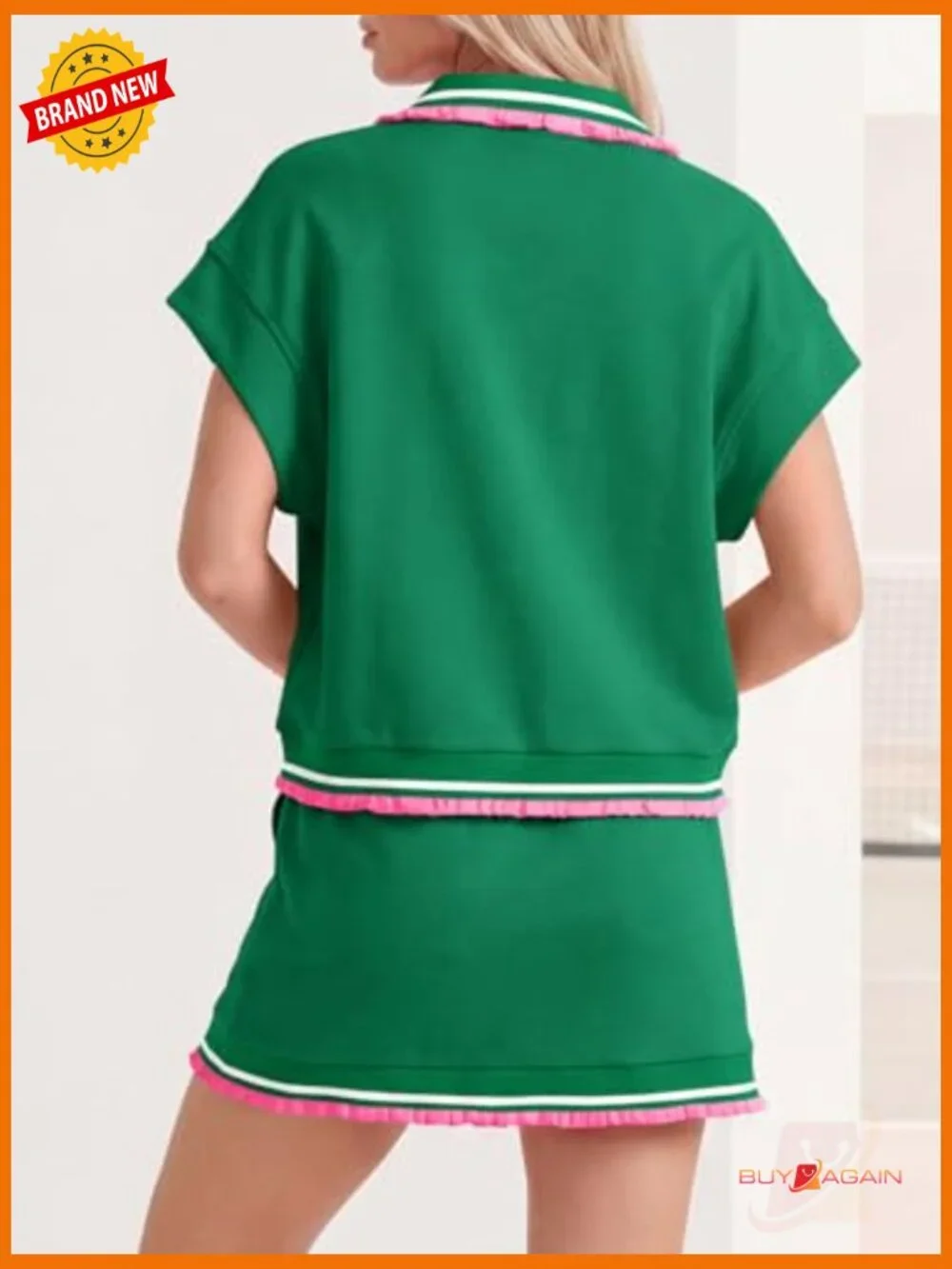 2 Piece Short Set Button Ruffle Top Mini Skirt Matching Set